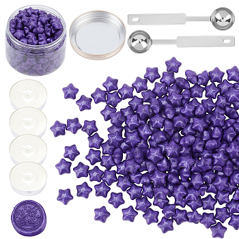 Sealing Wax Particles Kits for Retro Seal Stamp, with Stainless Steel Spoon, Candle, Plastic Empty Containers, Blue Violet, 9mm, 200pcs