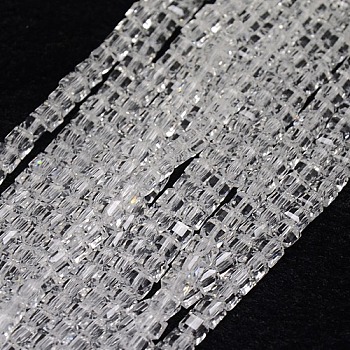 Glass Beads Strands, Faceted, Cube, Clear, 2.5~3x2.5~3x2.5~3mm, Hole: 1mm, about 185~188pcs/strand, 47~48cm