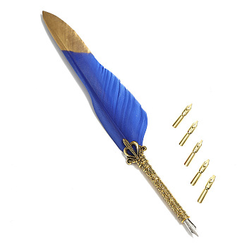 Feather Dipped Pen, with Alloy Pen Tip & Replacement Tips, for Teacher's Day, Medium Blue, 285x45mm