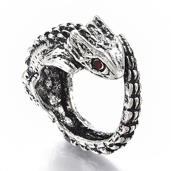 Tibetan Style Alloy Cuff Finger Rings, with with Epoxy Resin, Pangolin Shape, Antique Silver, US Size 7 1/4(17.5mm)