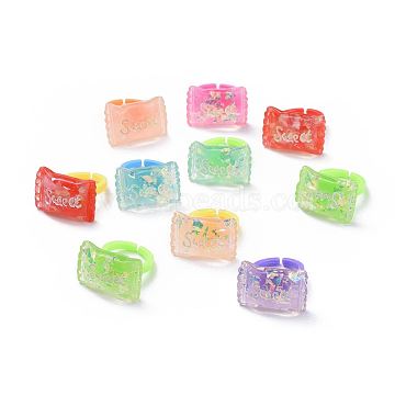 Acrylic Cuff Finger Rings, with Opaque Resin, Kids Jewelry, Candy with Word Sweet, Random Mixed Color, Random Single Color or Random Mixed Color, 13.5~14mm(RJEW-JR00274-M)