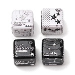 Y2K Style Printed Opaque Acrylic Beads, Cube with Star, Black, 14x14x14mm, Hole: 3.5mm(AC-CBAC57E-03)