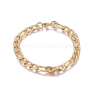 Ion Plating(IP) 304 Stainless Steel Figaro Chain Bracelets, with Lobster Claw Clasps, Golden, 8-3/8 inch~8-1/2 inch(21.3~21.5cm)(BJEW-I274-05G)