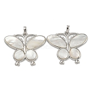 Rack Plating Brass Pave Natural White Shell Pendants, Butterfly Charms, Platinum, 35.5x42x3.5mm, Hole: 5X2.5mm(KK-U025-09G-01)