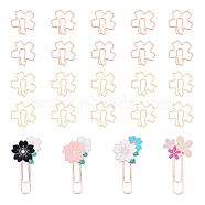 4Pcs Sakura Alloy Enamel & Iron Paper Clips, with 24Pcs Sakura Iron Paper Clips, Cute Cherry Blossom Paper Clips, Funny Bookmark Marking Clips, Mixed Color, 27~63.5x27~32x1~3.5mm(IFIN-FH0001-70)