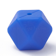 Food Grade Eco-Friendly Silicone Beads, Chewing Beads For Teethers, DIY Nursing Necklaces Making, Faceted Cube, Medium Blue, 14x14x14mm, Hole: 2mm(SIL-Q009B-34)