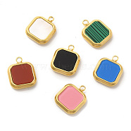 PVD Vacuum Plating 304 Stainless Steel Pendants, with Synthetic Malachite & Acrylic & Shell, Square Charm, Golden, 15x12x3mm, Hole: 1.8mm(STAS-A079-01G)