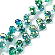 Electroplate Transparent Glass Beads Strands, AB Color Plated, Faceted Teardrop, Top Drilled, Light Sea Green, 6x4mm, Hole: 0.8mm, about 97~102pcs/strand, 10.63''~14.80''(27~37.6cm)(EGLA-P052-01A-AB06)
