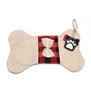 Bone Shape Cloth Socks, Plaid Pet Gift Bags, Christmas Party Decoration, Tan, 42x26.5x0.6cm(ABAG-I003-07)