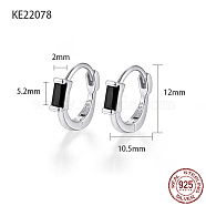 Rhodium Plated 925 Sterling Silver Pave Cubic Zirconia Rectangle Hoop Earrings for Women, with 925 Stamp, Platinum, Black, 12x2x10.5mm(CA6566-5)