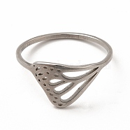 304 Stainless Steel Hollow Out Butterfly Wing Finger Ring for Women, Stainless Steel Color, Inner Diameter: 18mm(RJEW-K239-13P)