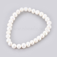 Grade A Pearl Stretch Bracelets, Polished, Potato, White, 2-1/8 inch(5.5cm)(BJEW-JB03911)