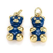 Real 18K Gold Plated Brass Pendants, with Enamel and Jump Rings, Long-Lasting Plated, Bear, Marine Blue, 17.5x9x5mm, Jump Ring: 5x1mm, 3mm Inner Diameter(X-KK-L206-001G-G)