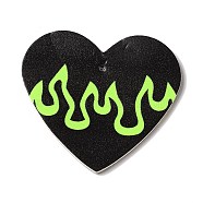 Halloween Imitation Leather Pendants, Black & Green Yellow, Heart, 50x45x2mm, Hole: 1.5mm(FIND-K017-04A-01)