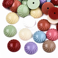 Opaque Resin Beads, Half Drilled, Half Round/Dome, Corrugated, Mixed Color, 18x7mm, Hole: 2mm(RESI-T048-12B)