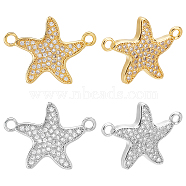 CHGCRAFT 8Pcs 2 Colors Brass Micro Pave Clear Cubic Zirconia Links Connectors, Starfish/Sea Stars, Golden, 16.5x23x2.5mm, Hole: 1.5mm, 4pcs/color(KK-CA0003-08)