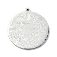 201 Stainless Steel Pendants, Laser Cut, Flat Round with Bible Charm, Stainless Steel Color, 27x25x1mm, Hole: 1.2mm(STAS-R118-08P)
