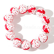 Halloween Creative Wood Printed Stretch Round Beaded Bracelets, Bloody Footprint, 7-1/2 inch(19cm)(YX3939-5)