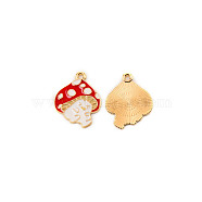 Zinc Alloy Pendants, with Enamel, Cadmium Free & Lead Free, Light Gold, Mushroom, Red, 24x19x1mm, Hole: 2mm(PALLOY-SZC0005-01)