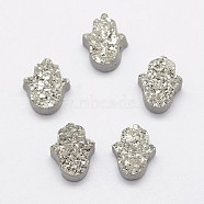 Hamsa Hand Druzy Crystal Beads, Electroplate Natural Druzy Crystal Beads, Platinum Plated, 13x10.5x4.5~5mm, Hole: 1mm(G-F535-46A)