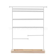 Iron Jewelry Display Stand with Wood Tray, Desktop Jewelry Organizer Holder for Earring Rings Bracelets Storage, White, 9.5x31x37cm(AJEW-Z032-01B)