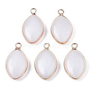 Natural White Jade Pendants, with Golden Plated Brass Edge and Loop, Horse Eye, 25x14x5.5mm, Hole: 2.5mm(G-S359-318D)