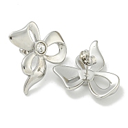 304 Stainless Steel with Rhinestone Stud Earrings, Polished, Bowknot, Stainless Steel Color, 27x25.5mm(EJEW-G400-07P)