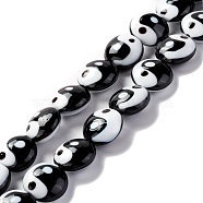 Handmade Lampwork Beads Strands, Flat Round with Yin Yang Pattern, Black & White, 16~17x9mm, Hole: 1.2mm, about 25pcs/strand, 15.59 inch(39.6cm)(LAMP-D015-10)