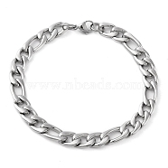 304 Stainless Steel Figaro Chain Bracelet for Men Women, Stainless Steel Color, 8-5/8 inch(22cm)(BJEW-C048-05P)