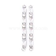 Brass Clear Cubic Zirconia Links Connectors, Long-Lasting Plated, Rectangle & Round, Real Platinum Plated, 58x4x4mm, Hole: 2.5mm(ZIRC-G170-25P)