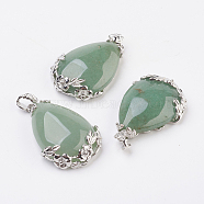 Valentine Gifts Idea for Guys Natural Green AventurineGreen Aventurine Pendants, with Brass Findings, Drop, Platinum, 38~41x26x8mm, Hole: 5x4mm(G-Q689-09)