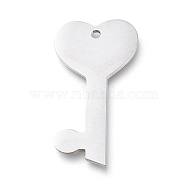 304 Stainless Steel Pendants, Manual Polishing, Laser Cut, Heart Key, Stainless Steel Color, 23.5x12.5x0.8mm, Hole: 1.2mm(STAS-L238-101B-P)