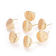 Drawbench Brass Stud Earring Findings, with Loop, Flat Round, Nickel Free, Real 18K Gold Plated, 12x1mm, Hole: 2mm, Pin: 0.5mm(KK-F738-41G)