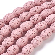Natural Lava Rock Beads Strands, Dyed, Oval, Pink, 12x8.5~9mm, Hole: 1.6mm, about 32~33pcs/strand, 15.5~15.7 inch(39.5~40cm)(G-F643-A05)