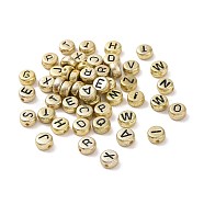Plating Acrylic Beads, Horizontal Hole, Flat Round with Letter, Golden Plated, Black, Random Mixed Letters, 7x4mm, Hole: 1.2mm, about 3600pcs/500g.(PACR-CD0001M)