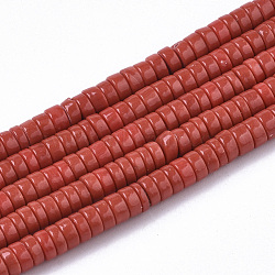 Synthetic Turquoise Beads Strands, Dyed, Heishi Beads, Disc, Orange Red, 4x1~2mm, Hole: 0.7mm, about 195~213pcs/strand, 14.96 inch~15.31 inch(38~38.9cm)(TURQ-N215-01B)