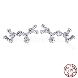 Cubic Zirconia Constellation Stud Earrings, Real Platinum Plated Rhodium Plated 925 Sterling Silver Earrings, Sagittarius, 12x5.5mm(EJEW-P231-90P-06)