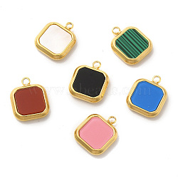 Vacuum Plating 304 Stainless Steel Pendants, with Synthetic Malachite & Acrylic & Shell, Square Charm, Golden, 15x12x3mm, Hole: 1.8mm(STAS-A079-01G)