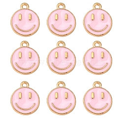 Alloy Enamel Charms, Flat Round with Smiling Face, Pearl Pink, 14.5x12x1.5mm, Hole: 1.5mm(ENAM-YW0001-97-F)