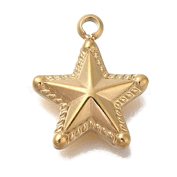 Ion Plating(IP) 304 Stainless Steel Charms, Star Charm, Real 18K Gold Plated, 12.5x10.5x3mm, Hole: 1.2mm(STAS-P371-044G)