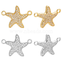 CHGCRAFT 8Pcs 2 Colors Brass Micro Pave Clear Cubic Zirconia Links Connectors, Starfish/Sea Stars, Golden, 16.5x23x2.5mm, Hole: 1.5mm, 4pcs/color(KK-CA0003-08)