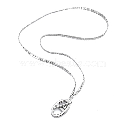 304 Stainless Steel Oval Pig Nose Pendant Necklaces for Women, Platinum, 17.72 inch(45cm)(NJEW-U016-05P)