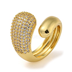 Teardrop Brass Micro Pave Cubic Zirconia Open Cuff Rings for Women, Real 18K Gold Plated, Inner Diameter: 17.8mm(RJEW-Z050-13G)