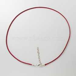Waxed Cord Necklace Cords, with Platinum Color Zinc Alloy Lobster Clasps and Iron Chains, Dark Red, about 18.1 inches long, 2mm in diameter(NCOR-R027-3)