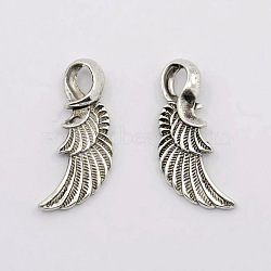 Alloy Pendants, Feather, Antique Silver, Lead Free and Cadmium Free, 32x11x3mm, Hole: 7mm(X-EA11935Y)