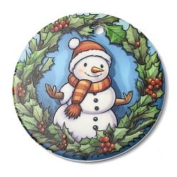 Christmas Handmade Printed Porcelain Big Pendants, Flat Round Charm, Snowman, 76x3.5mm, Hole: 5mm(PORC-F009-05)