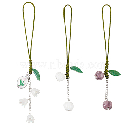 2 Sets Handmade Lampwork & Acrylic Flower Mobile Straps, Mixed Color, 150mm(HJEW-SC0002-08)