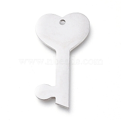 304 Stainless Steel Pendants, Manual Polishing, Laser Cut, Heart Key, Stainless Steel Color, 23.5x12.5x0.8mm, Hole: 1.2mm(STAS-L238-101B-P)