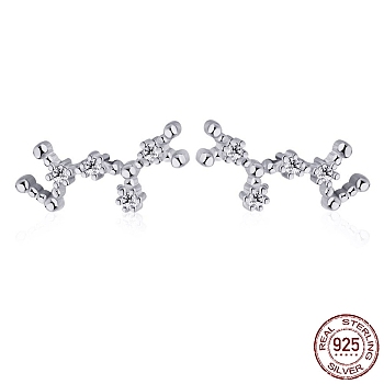 Cubic Zirconia Constellation Stud Earrings, Real Platinum Plated Rhodium Plated 925 Sterling Silver Earrings, Sagittarius, 12x5.5mm