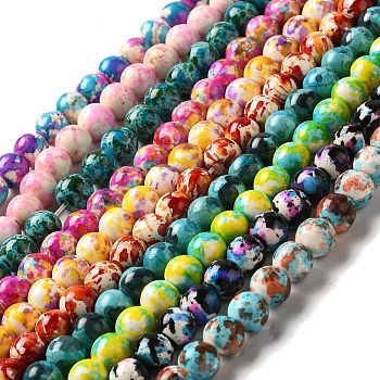 Synthetic Turquoise Dyed Beads Strands, Round, Mixed Color, 7~8x7~8mm, Hole: 1mm, about 50pcs/strand, 14.29~14.65''(36.3~37.2cm)